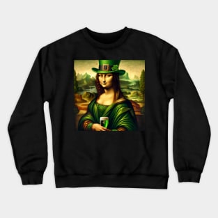 Mona Lisa's Irish Charm: St. Patrick's Day Celebration Crewneck Sweatshirt